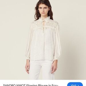 Sandro Ecru Tie-Neck Blouse